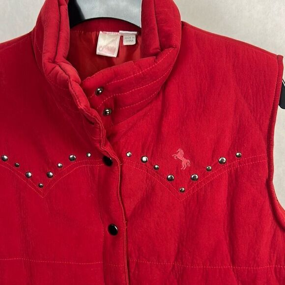 Cowgirl Up Womens Vest Sz Large Red Equestrian Snaps Pockets Polyester Suede - Picture 2 of 9